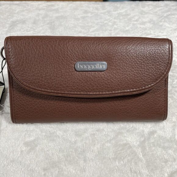 Baggallini Brown Pebbled Leather Wallet Wristlet NO STRAP Classic Brand New - Picture 2 of 5